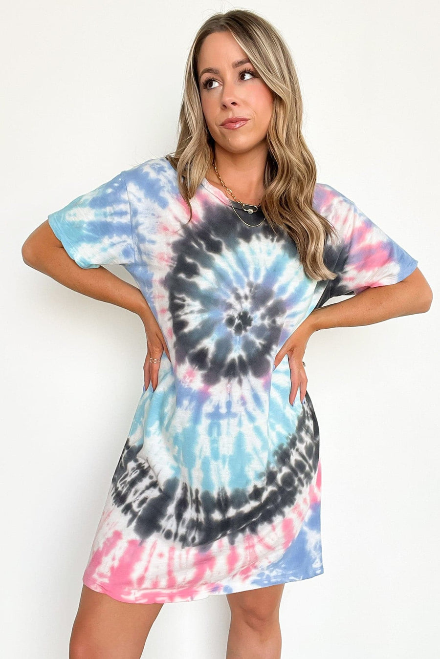 S / Blue/Pink/Black Multi Bragging Rights Tie Dye T-Shirt Dress | PREORDER - kitchencabinetmagic