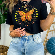  Butterfly Sun and Moon Graphic Cropped Tee - FINAL SALE - kitchencabinetmagic