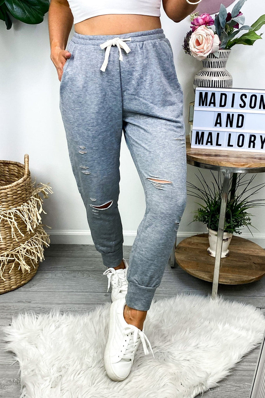 Heather Gray / S Cutting Edge Distressed Joggers | CURVE - FINAL SALE - kitchencabinetmagic