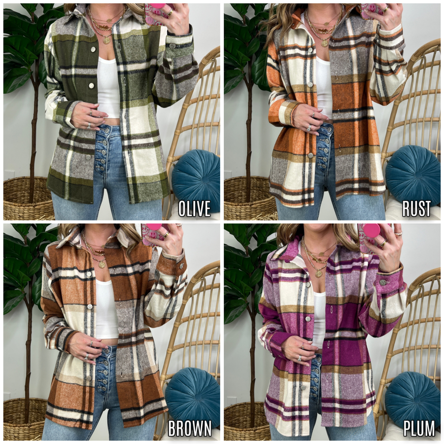  Darlet Plaid Button Down Shacket - FINAL SALE - kitchencabinetmagic