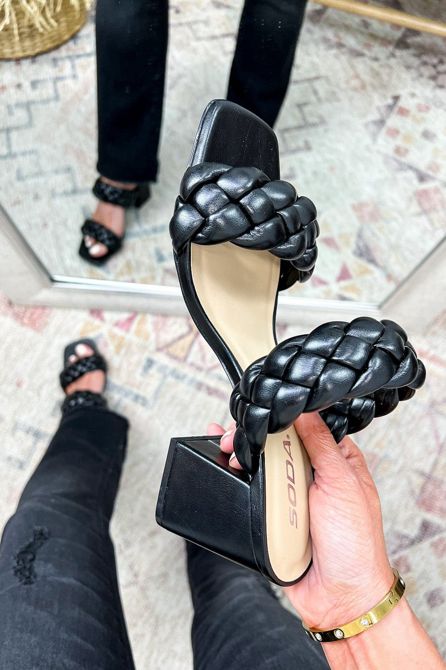 Black / 5.5 Destini Braided Strap Sandal Heels - kitchencabinetmagic