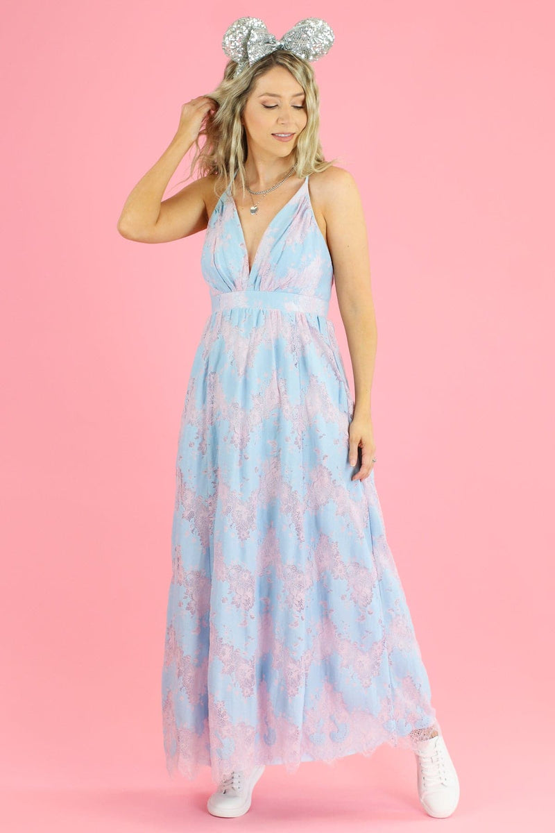 pink and blue lace dress