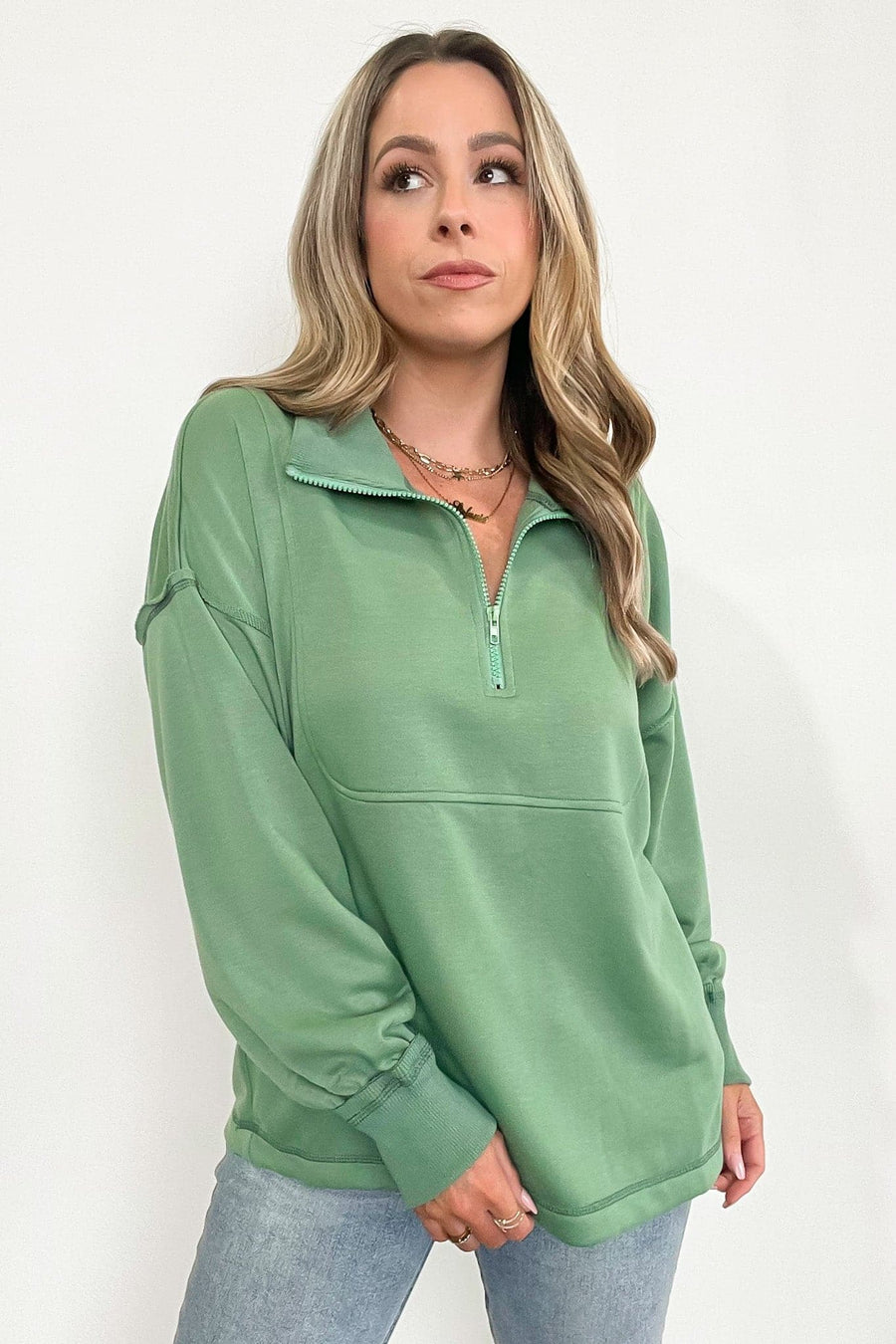 Sage / S Elira Oversized 1/4 Zip Pullover - BACK IN STOCK - kitchencabinetmagic