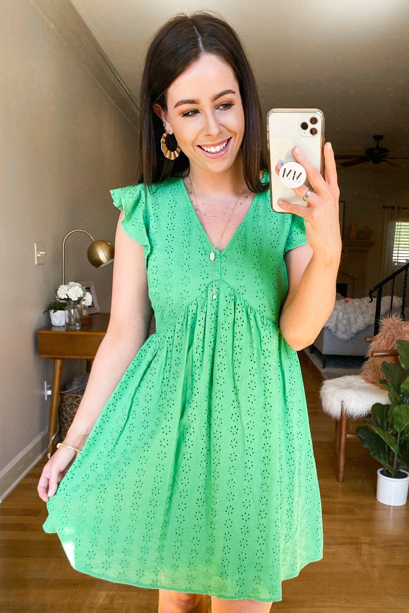 green eyelet dress