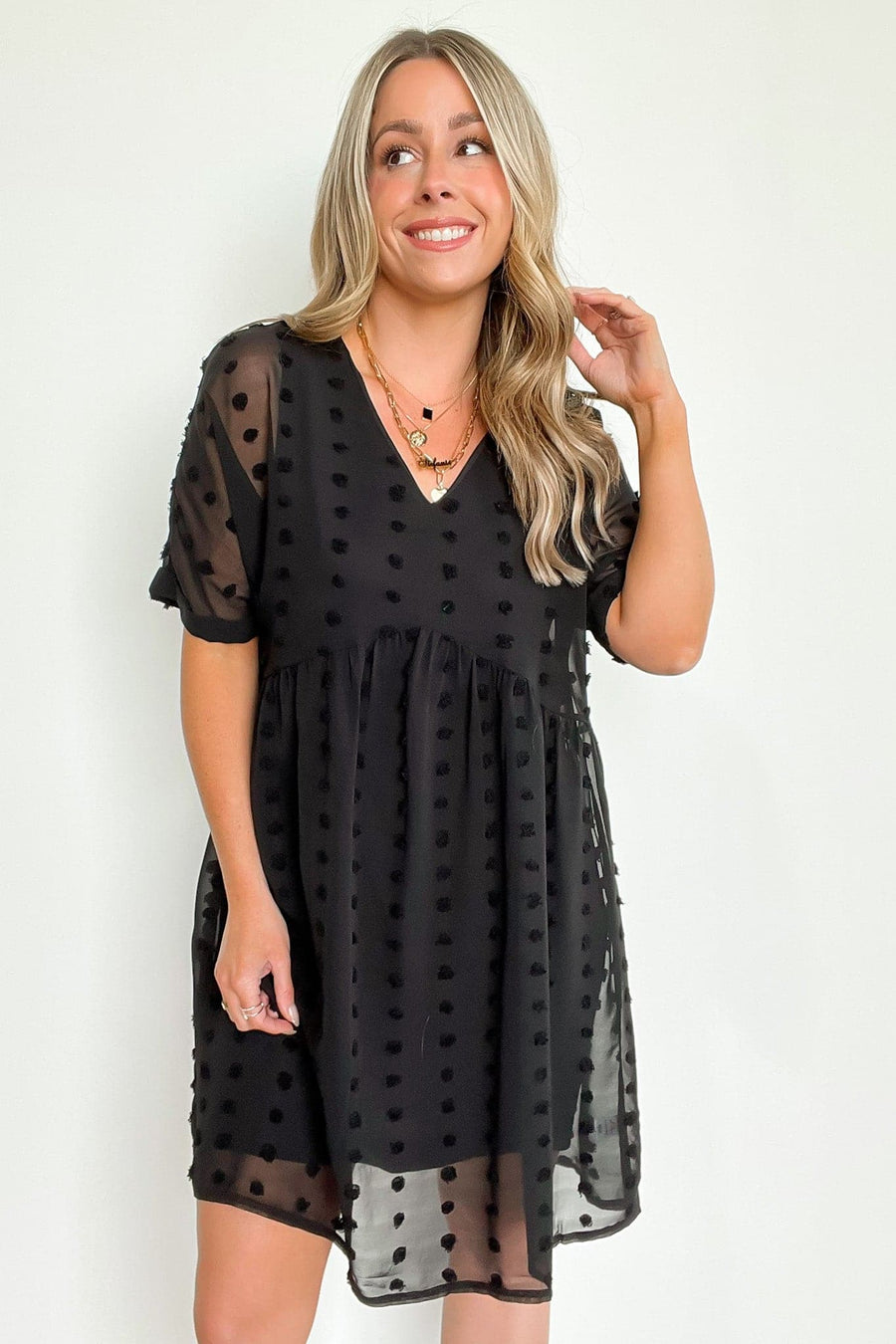 Black / S Flatter Much V-Neck Swiss Dot Dress | CURVE - BACK IN STOCK - kitchencabinetmagic