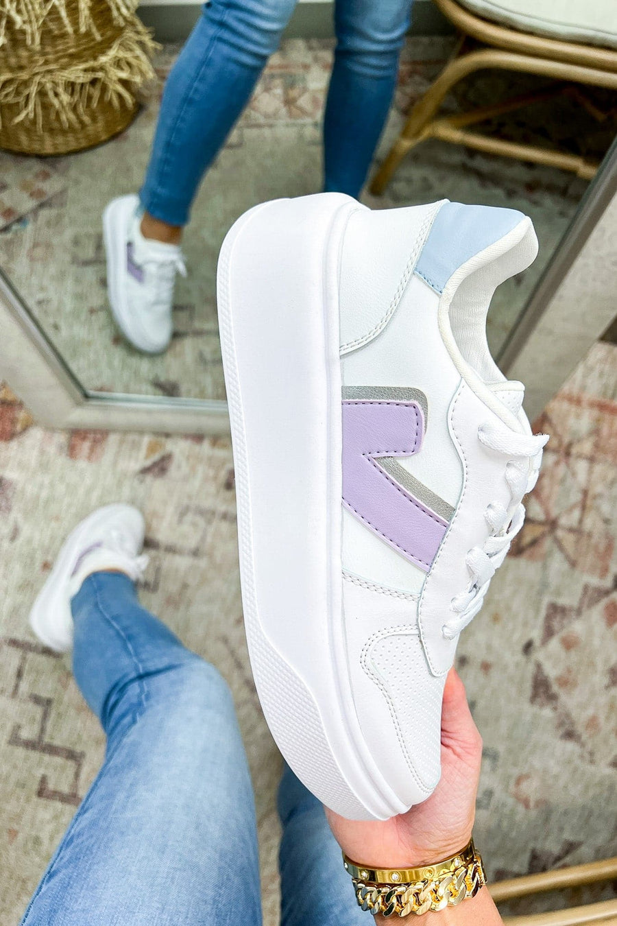 6 / Lilac Free Fall Pastel Color Block Lace Up Sneakers - kitchencabinetmagic