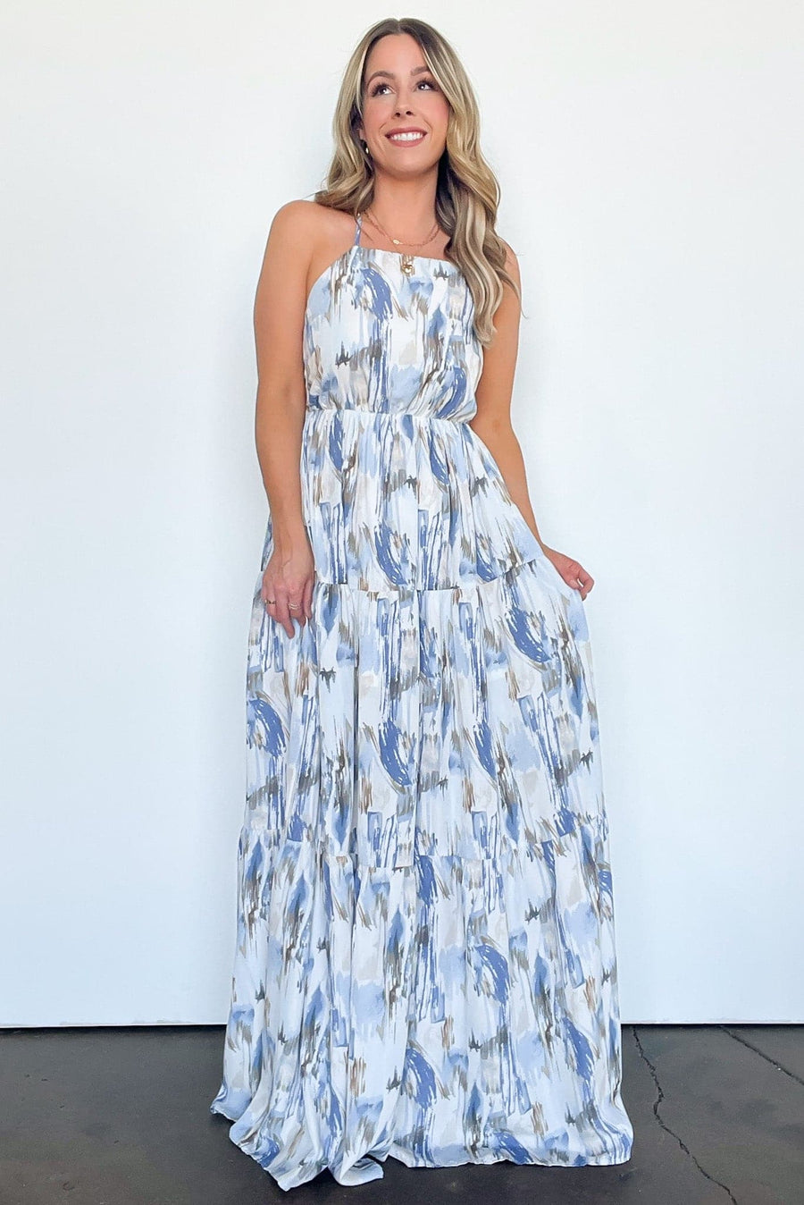 S / Blue Get in the Groove Abstract Open Back Maxi Dress - kitchencabinetmagic