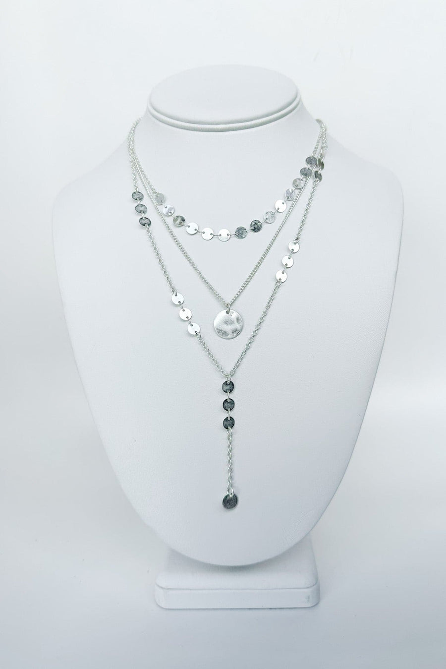 Silver Go-Glitter Triple Layer Disc Necklace - kitchencabinetmagic