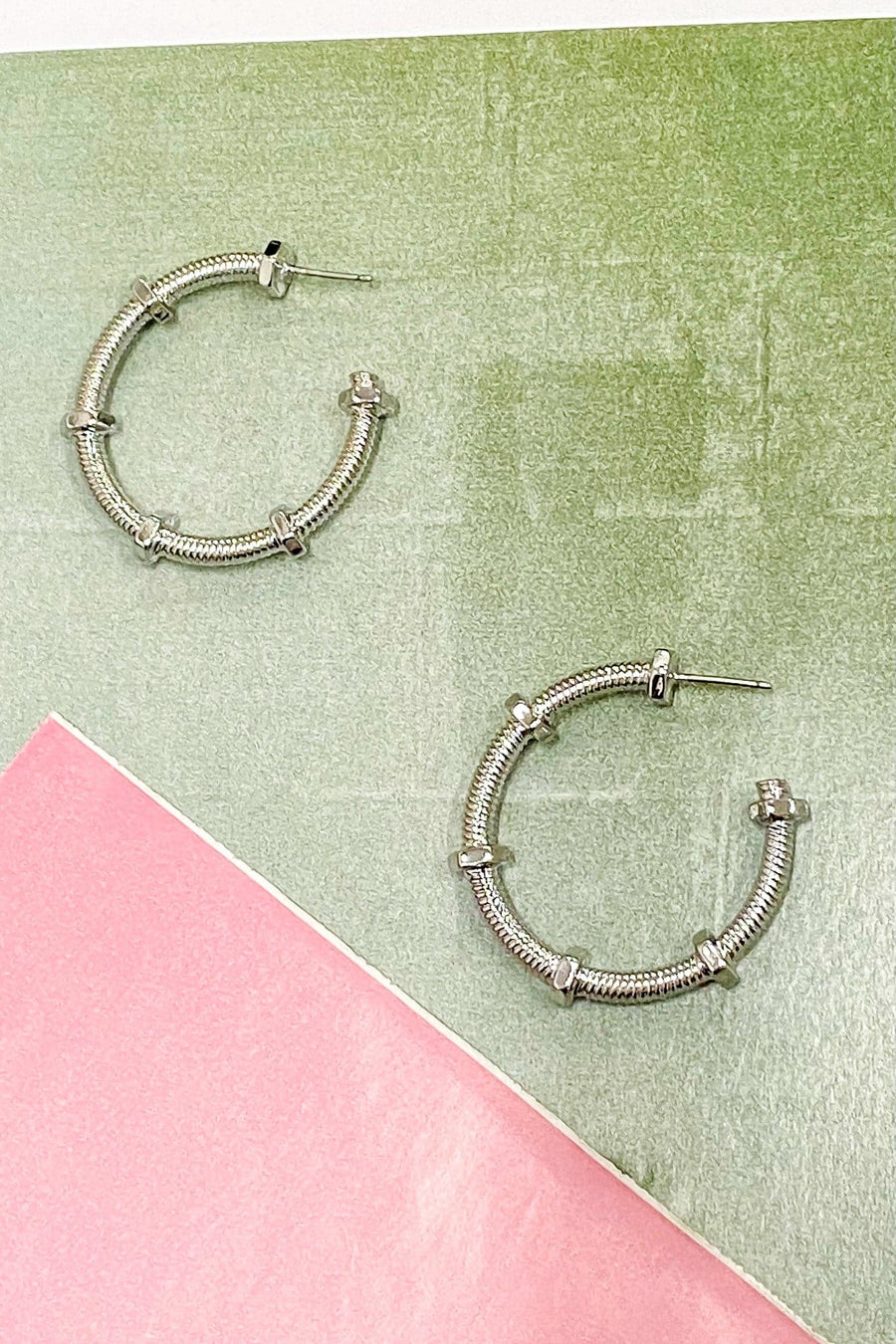 Silver Hammered Down Screw Detail Hoop Earrings - FINAL SALE - kitchencabinetmagic