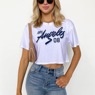 S / White Los Angeles City Print Graphic Cropped Tee - FINAL SALE - kitchencabinetmagic