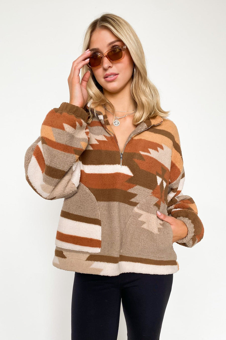  Loran Geo Print Brushed Fleece Pullover - FINAL SALE - kitchencabinetmagic