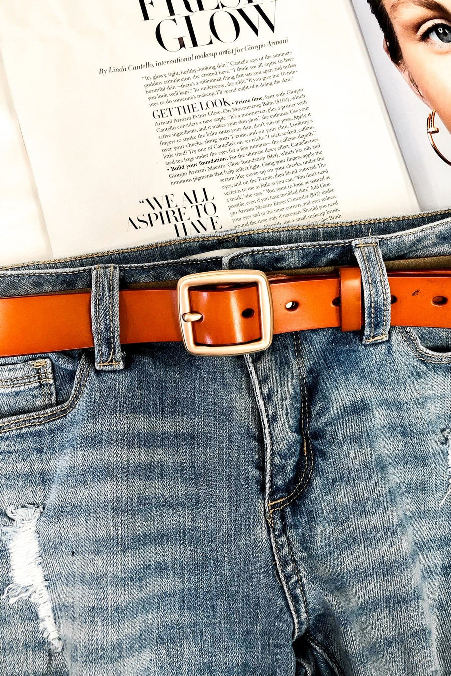 OS / Camel Carmichael Leather Buckle Belt - kitchencabinetmagic