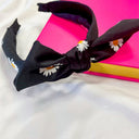 Black Coming Up Daisies Bow Headband - kitchencabinetmagic