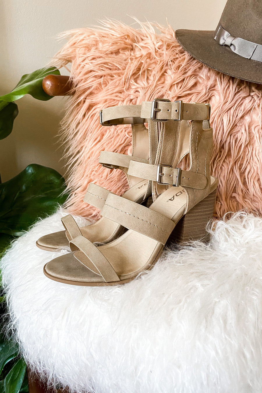 Camel / 5.5 Metropolitan Buckle Detail Stacked Heels - Camel - FINAL SALE - kitchencabinetmagic