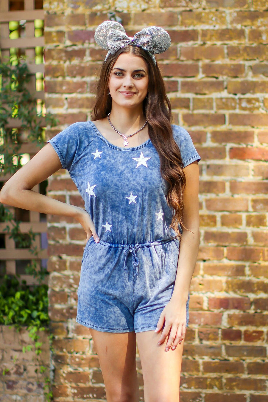  It's Infinite Mineral Wash Star Print Romper - FINAL SALE - kitchencabinetmagic