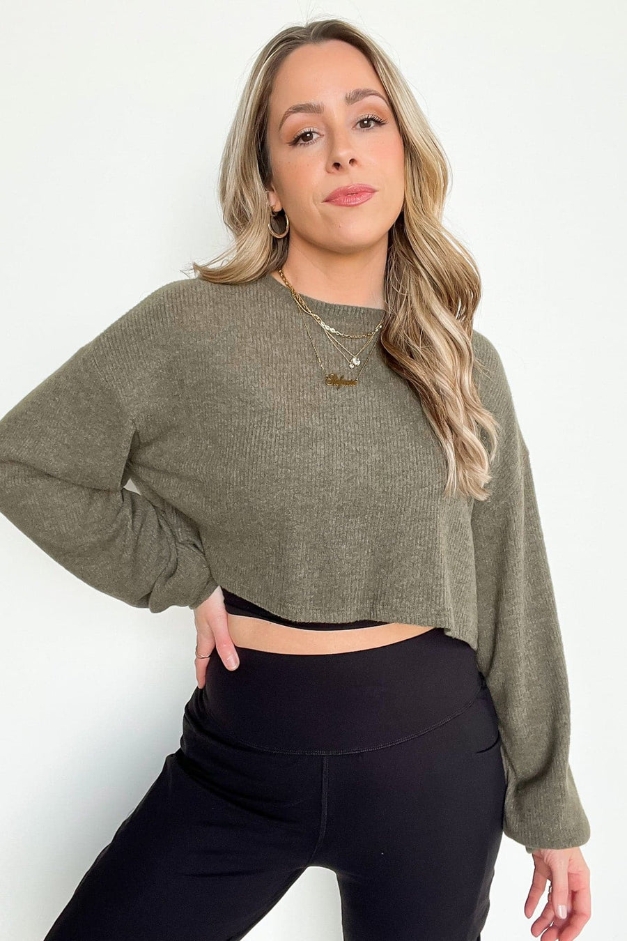 XS / Olive Juliyn Ribbed Crop Knit Top - BACK IN STOCK - kitchencabinetmagic