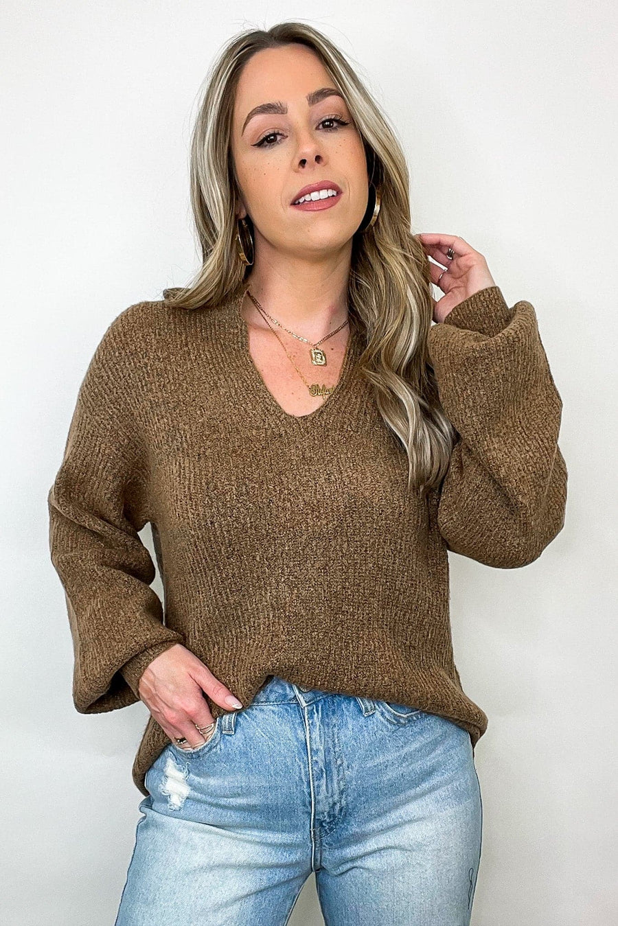  Lilsah V-Neck Knit Top - FINAL SALE - kitchencabinetmagic