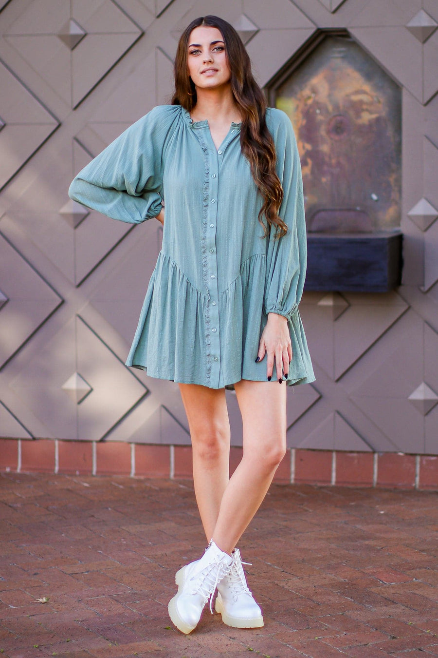  Lordez Button Down Ruffled Dress - FINAL SALE - kitchencabinetmagic