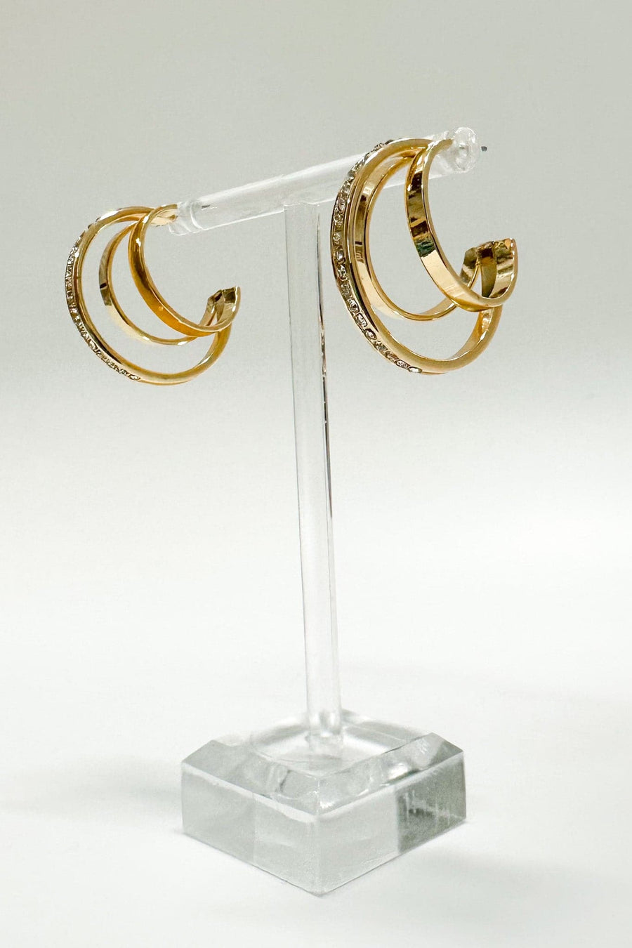 Gold New Glam Rhinestone Triple Hoop Earrings - kitchencabinetmagic