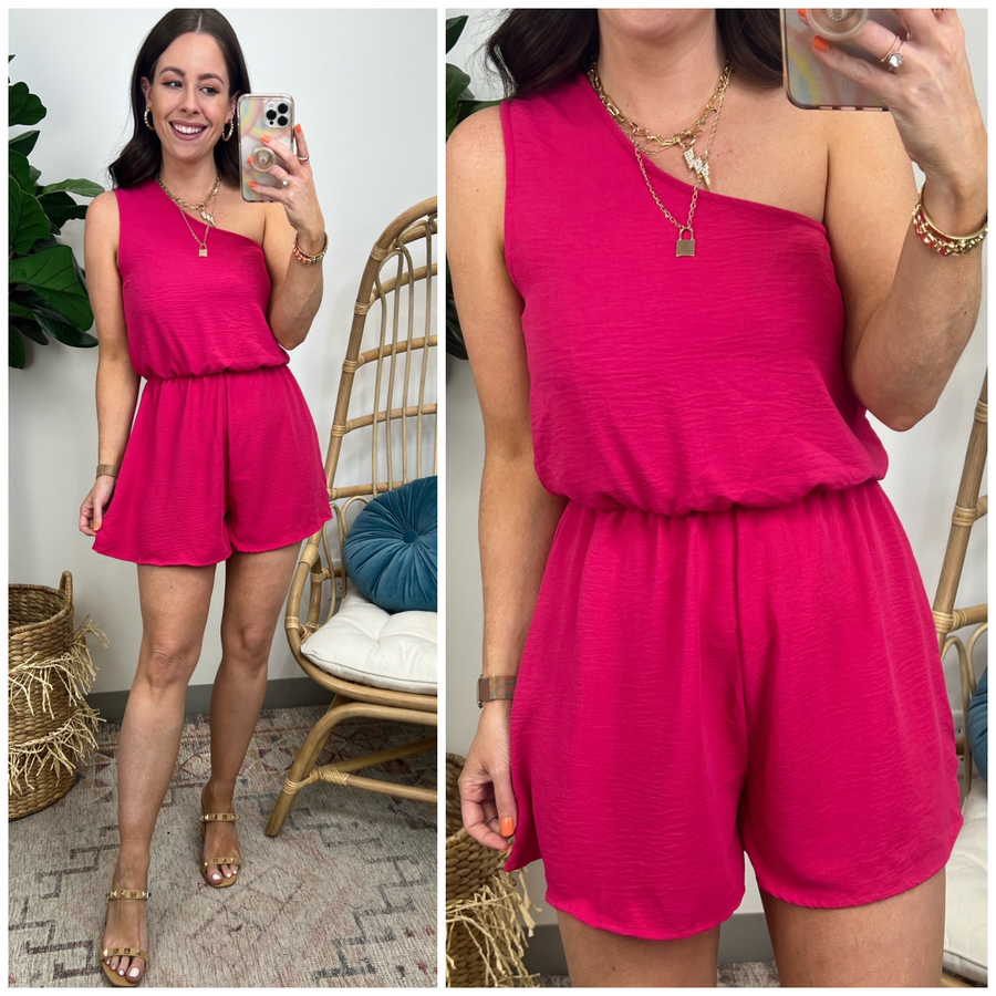  Party Scene One Shoulder Flowy Romper - kitchencabinetmagic