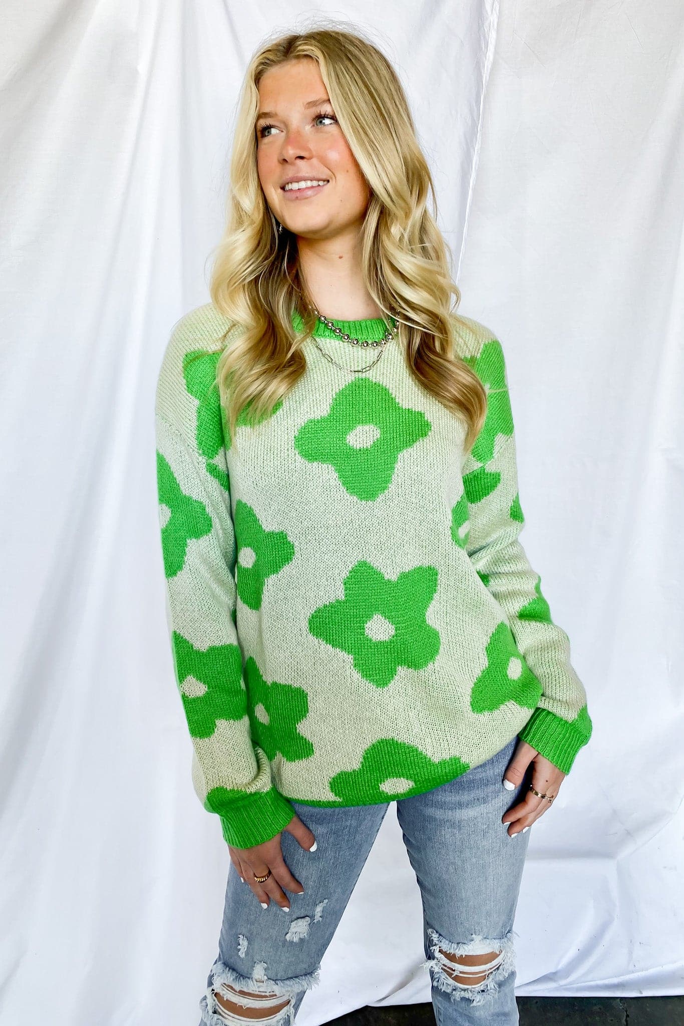  Peak Bloom Color Block Floral Knit Sweater - FINAL SALE - kitchencabinetmagic