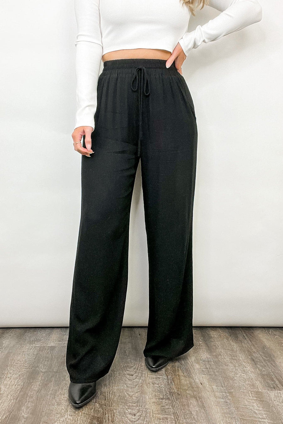 Black / S Priam Elastic Waist Palazzo Pants - FINAL SALE - kitchencabinetmagic