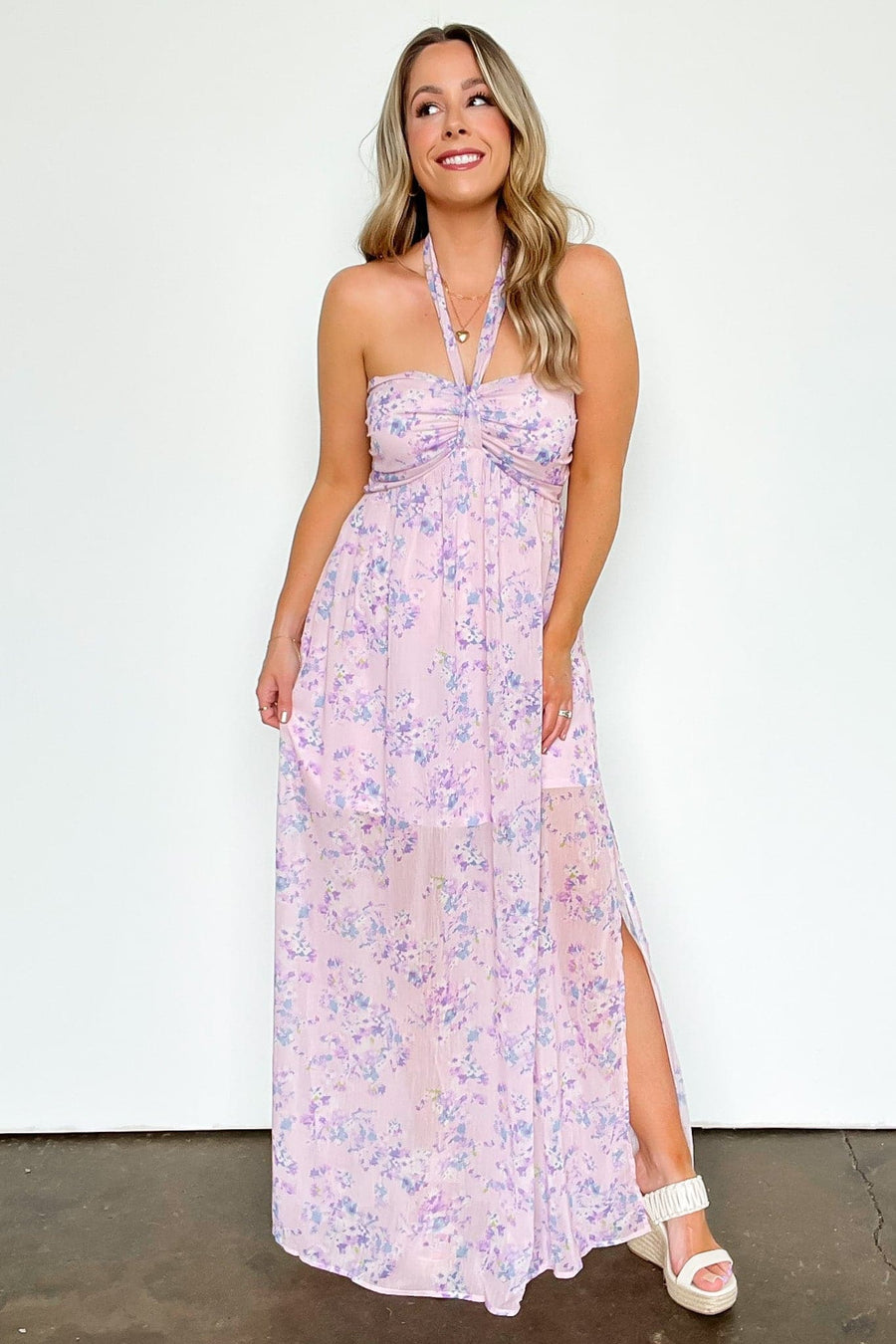 S / Blush Pursuing Passion Halter Floral Maxi Dress - kitchencabinetmagic