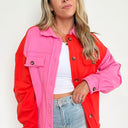 S / Pink Rayana Color Block Button Down Shacket - FINAL SALE - kitchencabinetmagic