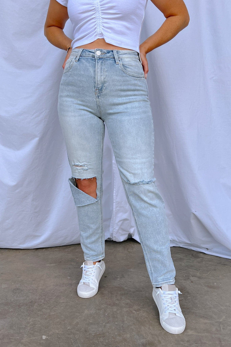  Reinah High Rise Distressed Relaxed Jeans - FINAL SALE - kitchencabinetmagic