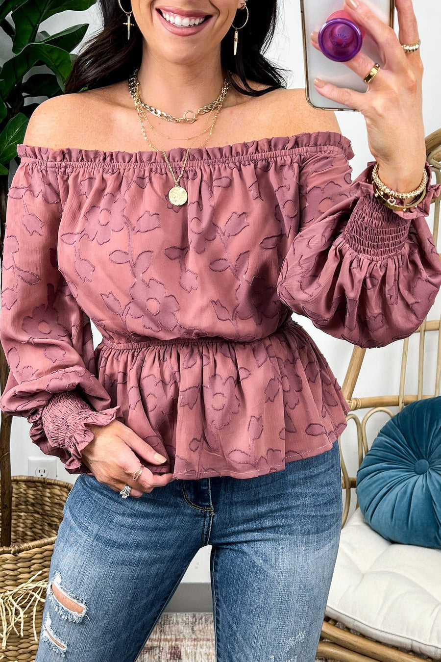  Belisa Jacquard Ruffled Peplum Top - FINAL SALE - kitchencabinetmagic