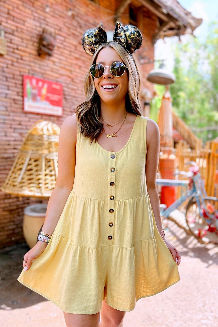 Yellow / S Montiel Button Down Tiered Romper - kitchencabinetmagic