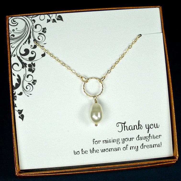 Mother Of The Bride Gifts From Groom Pearl Drop Necklace Gold