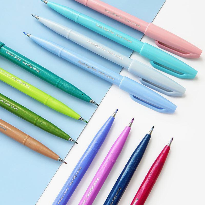 Pentel Fude Brush Sign Pen SES15C - Fibre Tip - Full Range Set - 24 Bright  & Pastel colors 