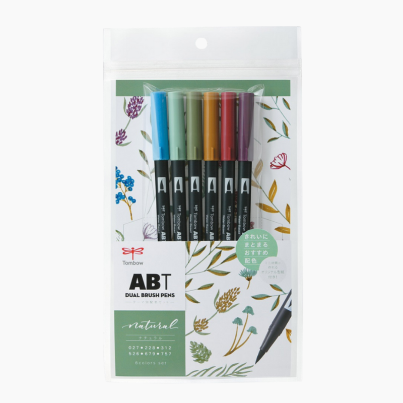 Tombow ABT Dual Brush Pen 6 Color Set - Natural | Kawaii Pen Shop