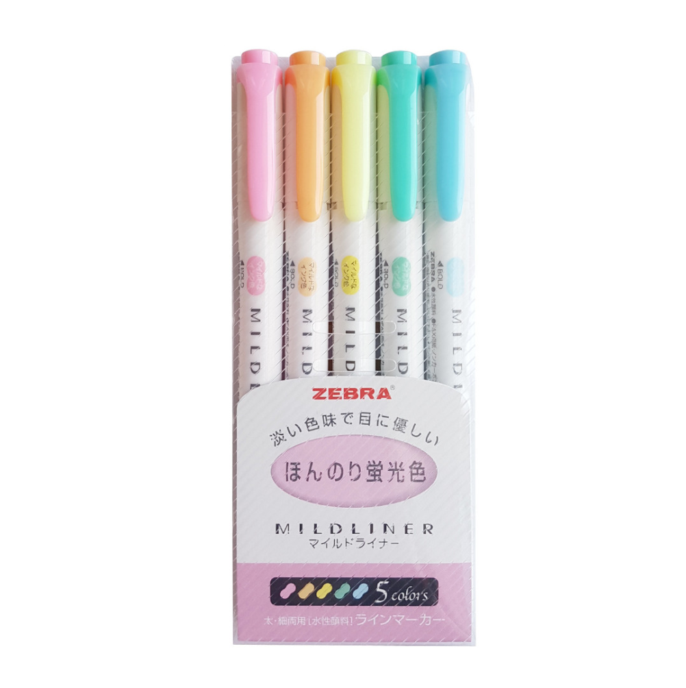 Zebra Mildliner Double Sided Highlighters - 5 Pastel Color Set | Kawaii Pen  Shop