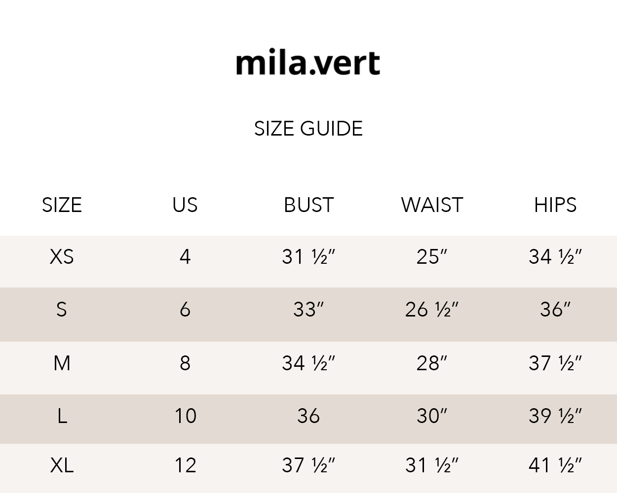 Mila Vert Size Guide
