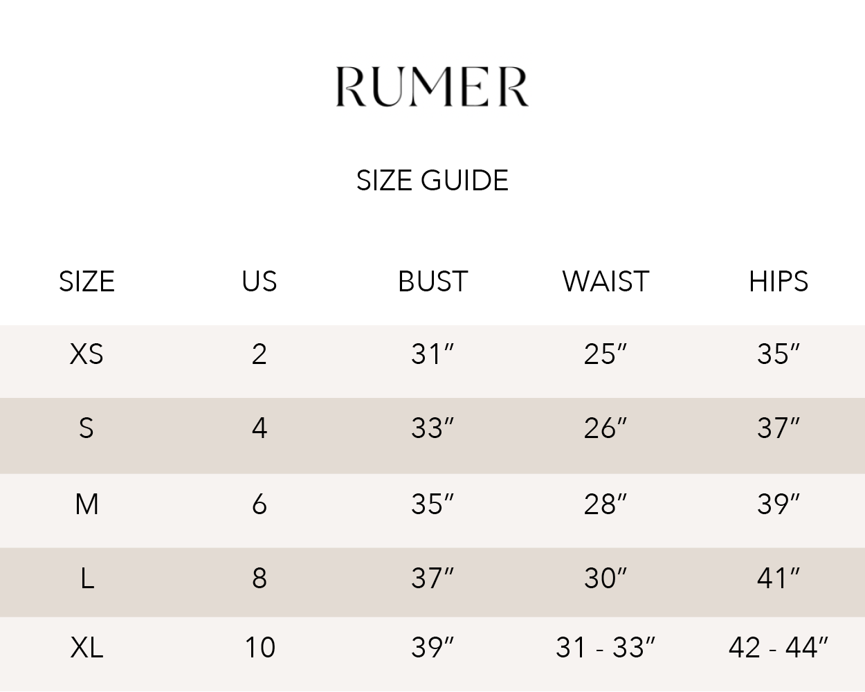Rumer Size Guide