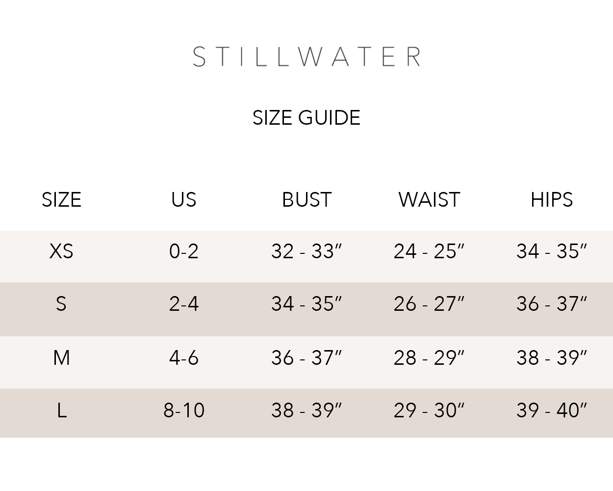 Stillwater Size Guide