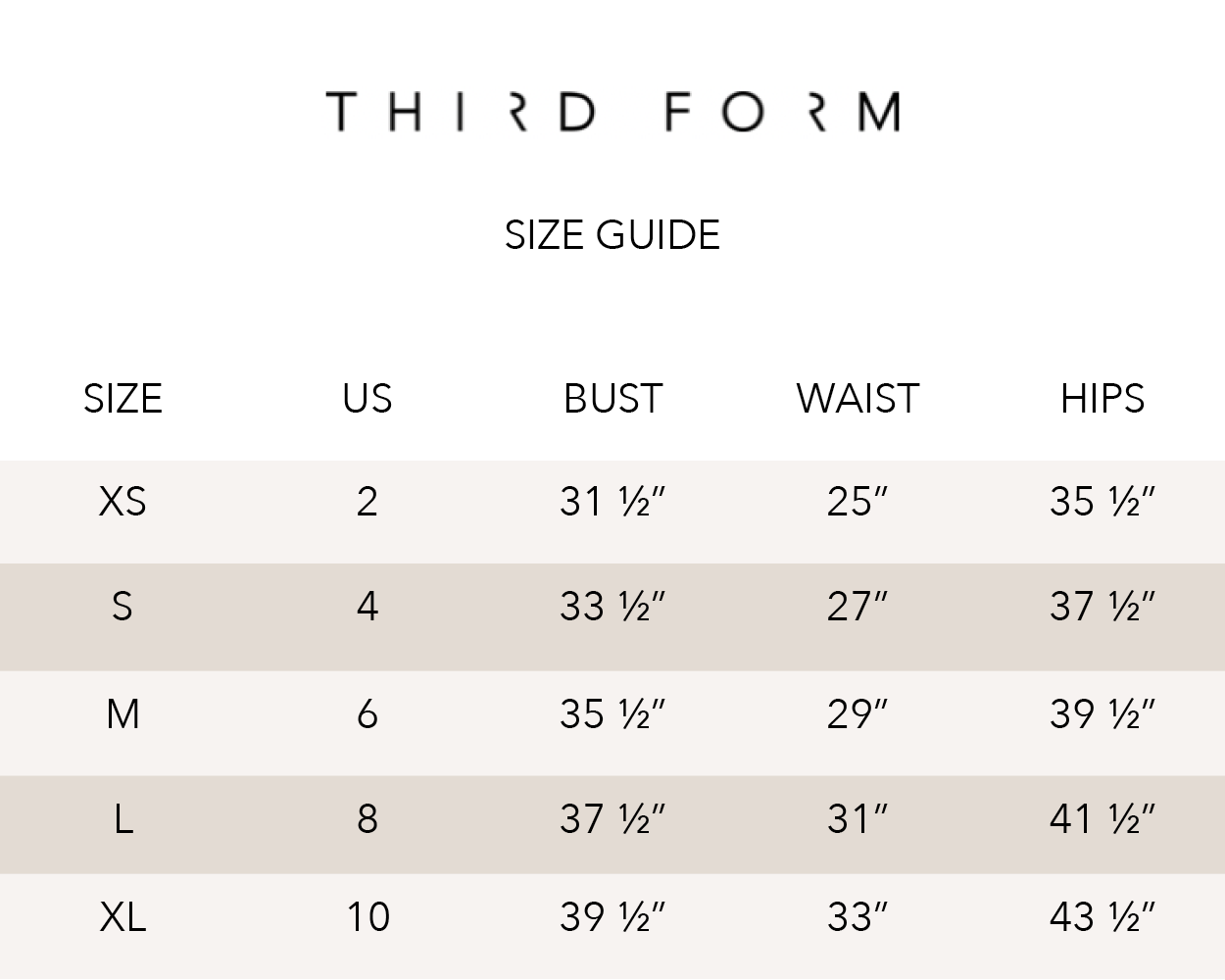 Third Form Size Guide