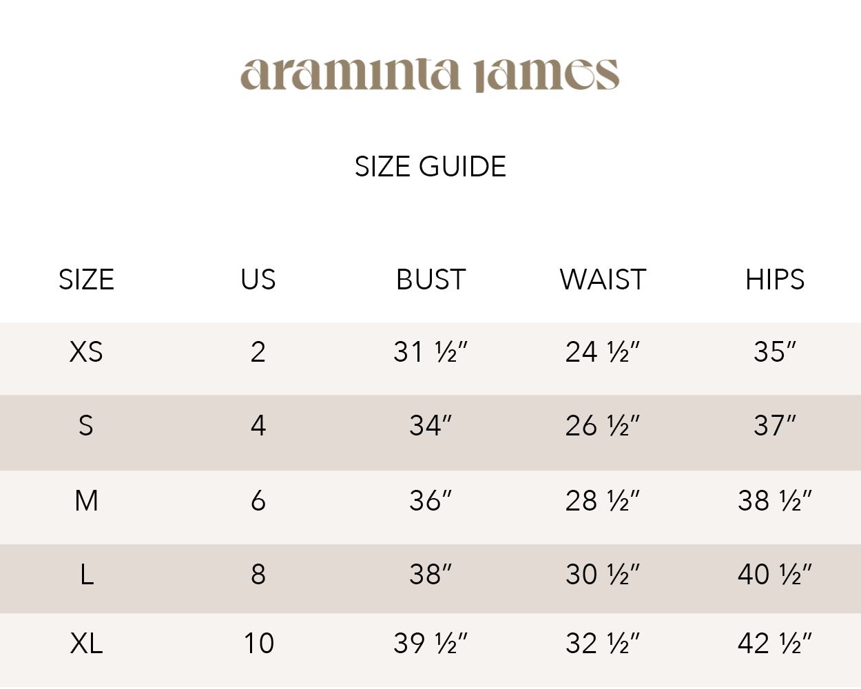 Araminta James Size Guide