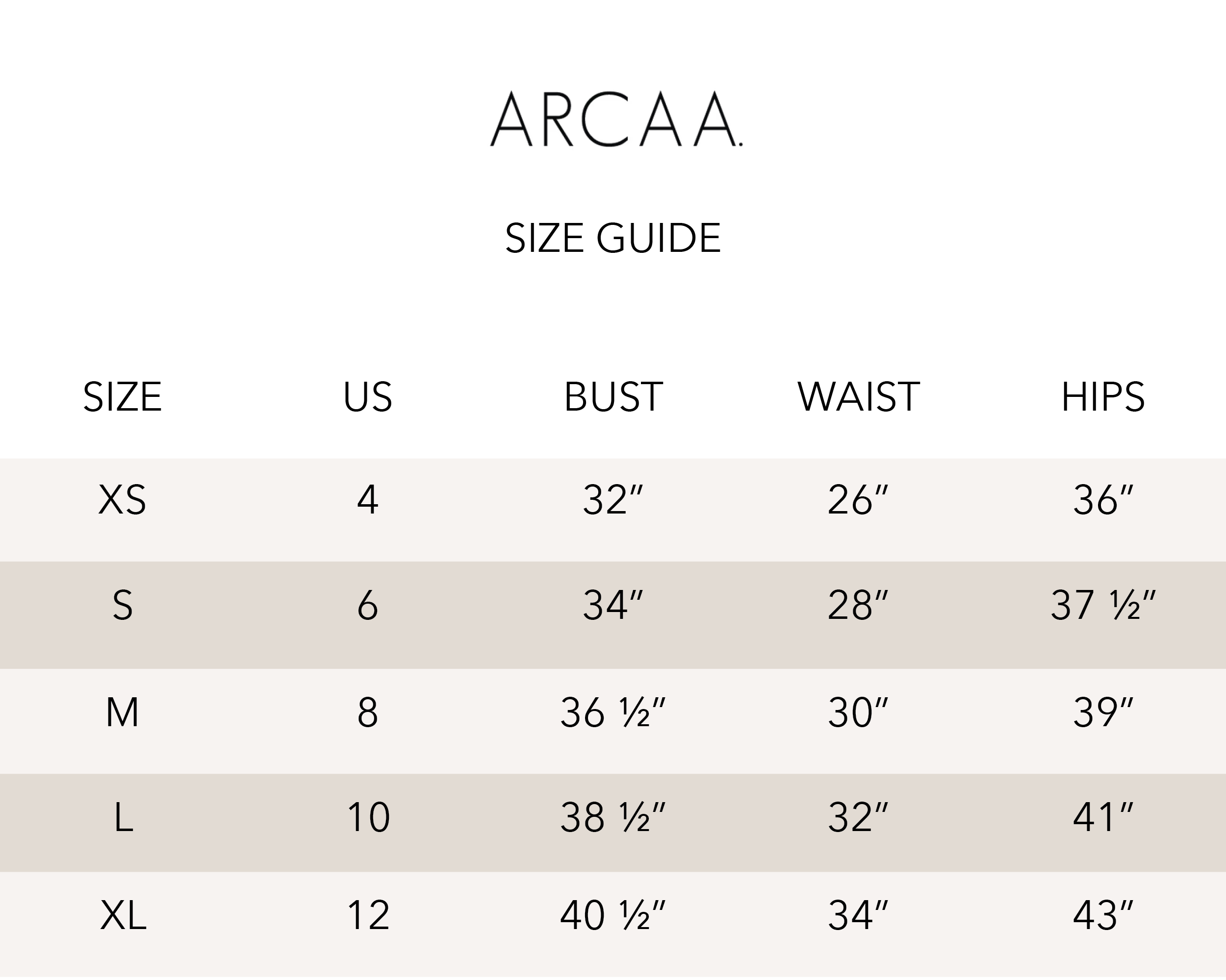 Alohas Size Chart