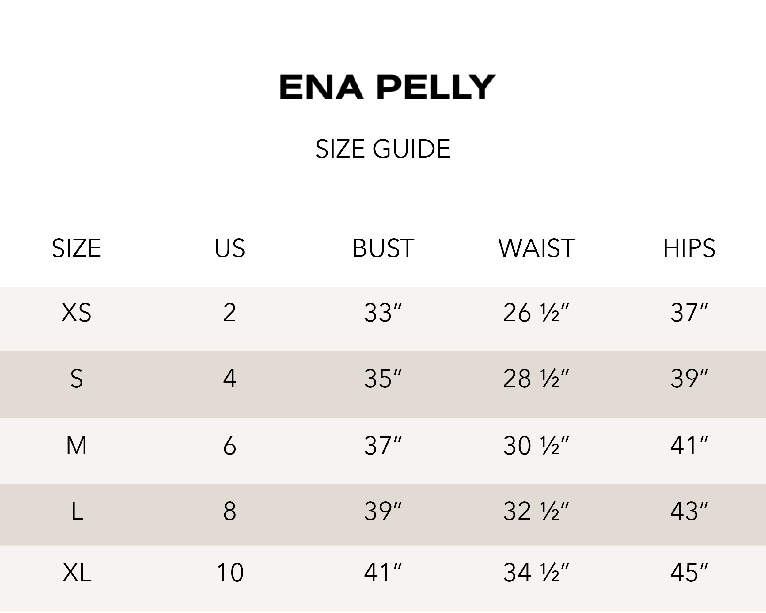 Alohas Size Chart