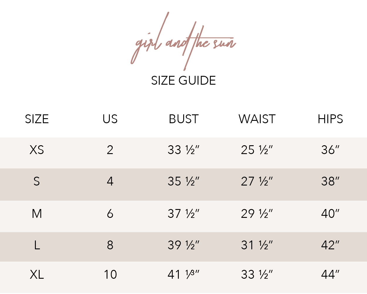 Girl and the Sun Size Guide