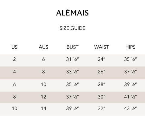 Alemais Size Chart