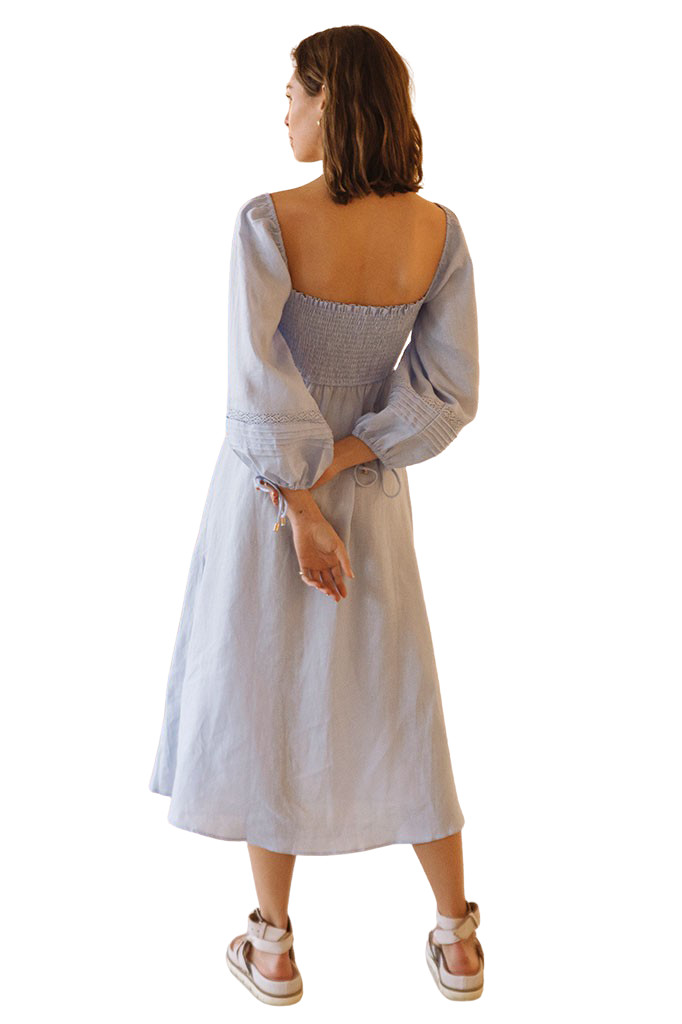 Sky Blue Rosa Linen Midi Dress