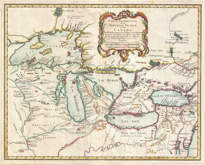 Map of the Mississippi River and Louisiana 1730 Vintage Style US