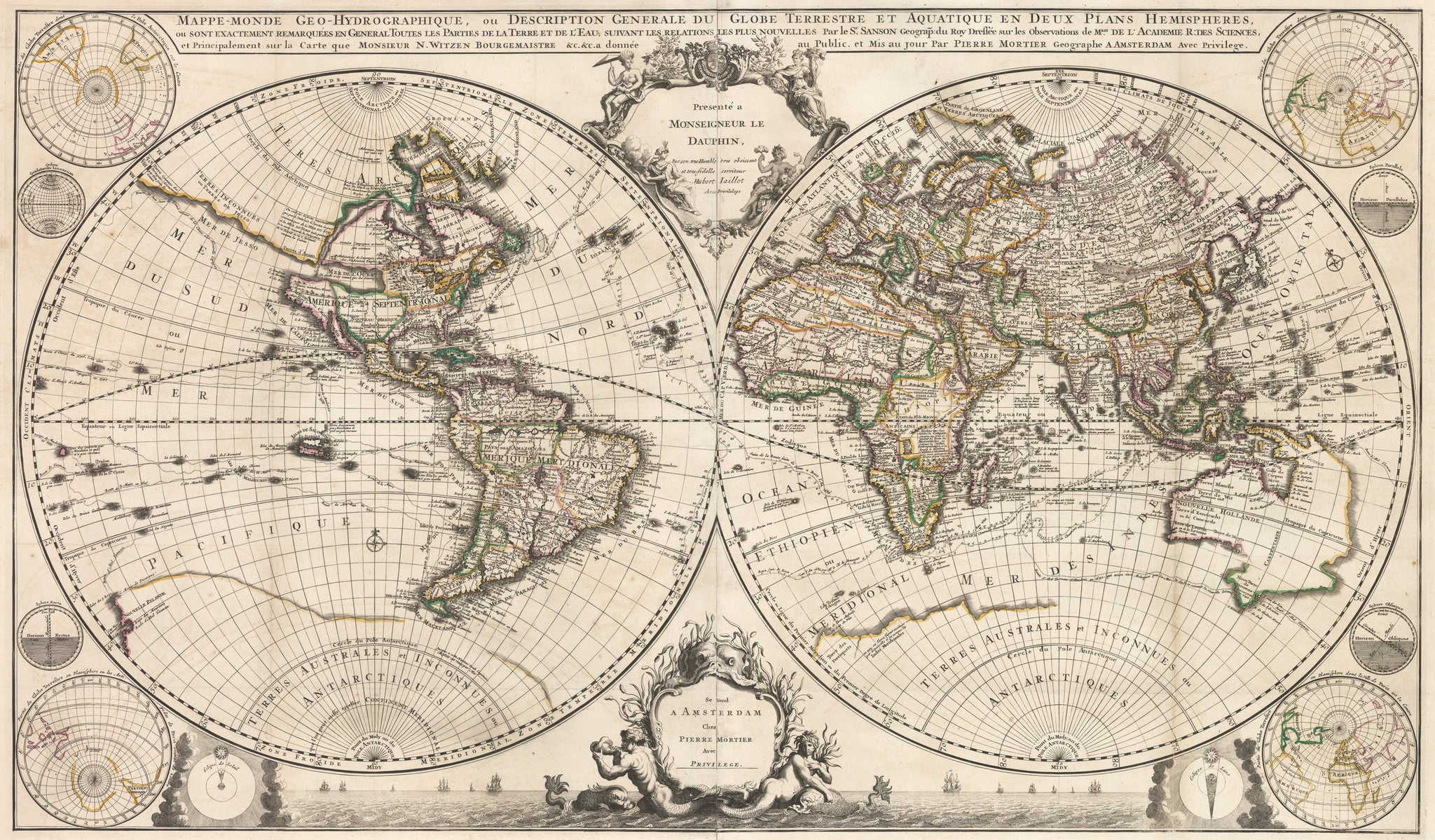 18th Century Map Of The World By Covens Mortier Thevintagemapshop Com The Vintage Map Shop Inc
