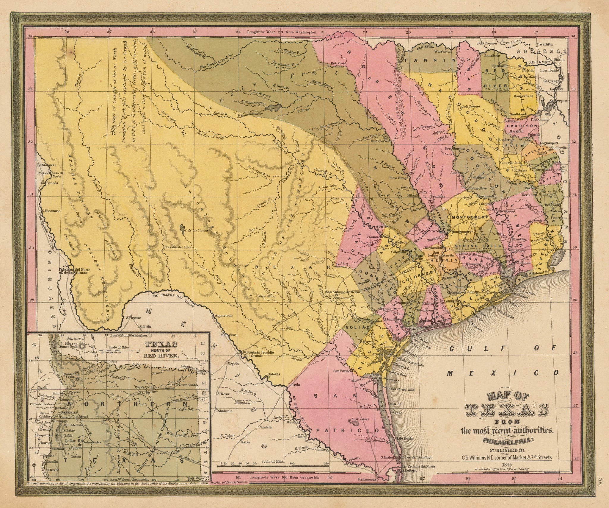 Vintage Map Of Texas By Tanner 1845 The Vintage Map Shop Inc 2303