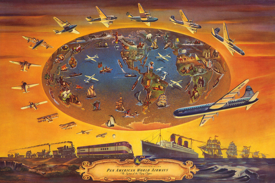 Vintage Pan American Airlines World Map