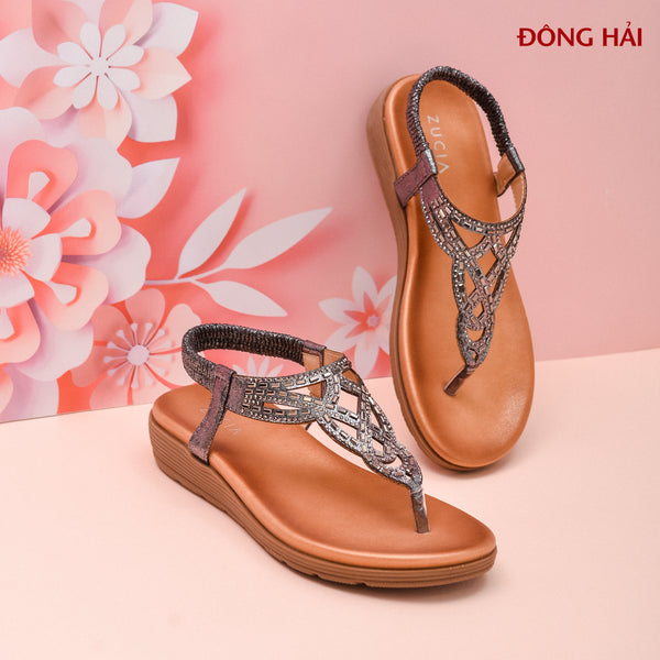 Giày Sandal Nữ Đế Bằng Đông Hải Zucia SHL32 Xám 